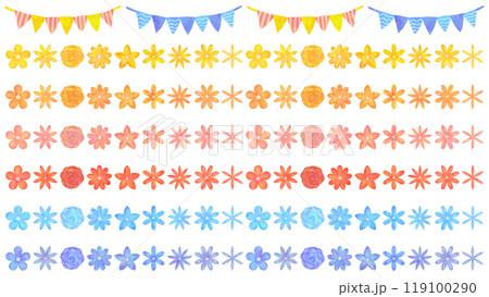 カラフルな花の飾り罫 装飾 カラーバリエーション 119100290