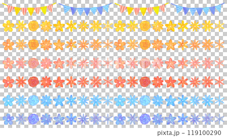 カラフルな花の飾り罫 装飾 カラーバリエーション 119100290