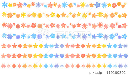 カラフルな花の飾り罫 装飾 セット カラフルな花の飾り罫 装飾 セット 119100292