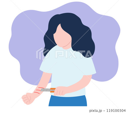 自傷行為をする女性のイラスト 119100304