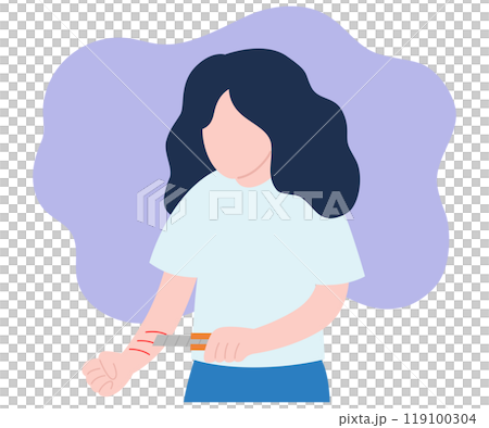 自傷行為をする女性のイラスト 119100304