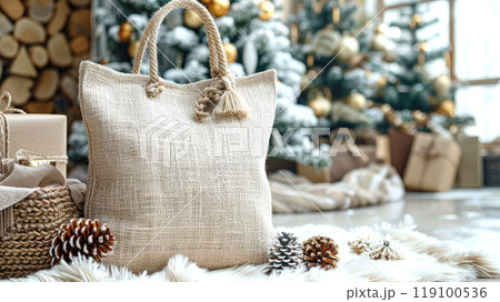 Tote Shopping Bag Mockup, Christmas theme 119100536