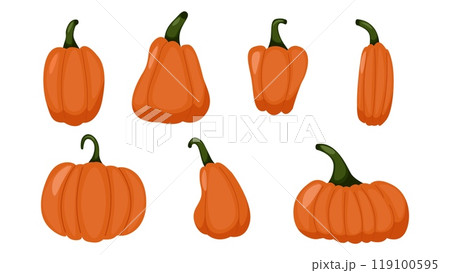 Pumpkins of different shape set. background autumn Pumpkins of different shape set. background autumn 119100595