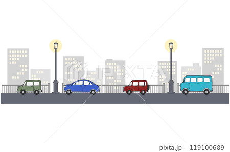都市の道路を走る車の背景イラスト 都市の道路を走る車の背景イラスト 119100689