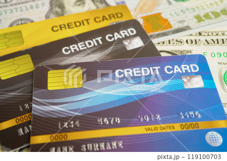 Credit card on US dollar banknotes, finance economy trading shopping online business. 119100703