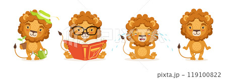 Cute Lion Character with Orange Mane and Tail Vector Set 119100822