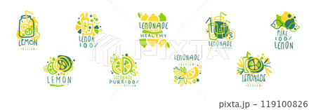 Squeezed Fresh Lemonade Yellow Badge Original Design Vector Set 119100826
