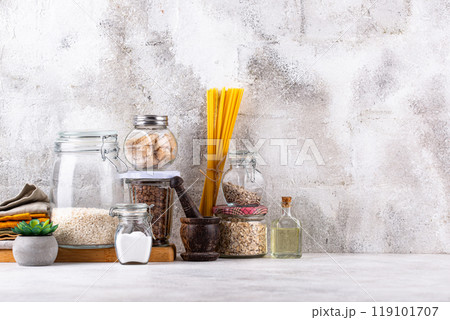Kitchen counter top with cutting board 119101707