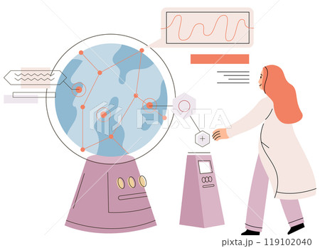 Scientist woman. Vector illustration. The scientist woman metaphor represents strength and resilience women in science Scientific knowledge drives innovation and progress in society Weather research Scientist woman. Vector illustration. The scientist woman metaphor represents strength and resilience women in science Scientific knowledge drives innovation and progress in society Weather research 119102040