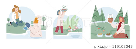 Scientist woman. Vector illustration. Scientific advancements have revolutionized healthcare and medicine Pharmacists are essential in ensuring safe and effective use medications Inventions 119102045