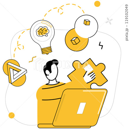 Logica vector illustration. Intellectual thinking and knowledge are dynamic winds steering ship ideas The tapestry achievement is woven from threads logica Breakthroughs transform into opportunities 119102049