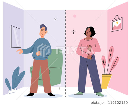 Antisocial vector illustration. The antisocial concept explores reasons behind withdrawal from social interactions Trouble in personal relationships can contribute to feelings anxiety and depression Antisocial vector illustration. The antisocial concept explores reasons behind withdrawal from social interactions Trouble in personal relationships can contribute to feelings anxiety and depression 119102120