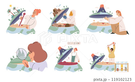Scientist woman. Vector illustration. Scientists rely on accurate data and analysis in their research The scientist woman concept inspires young girls to pursue careers in science Geology plays 119102123