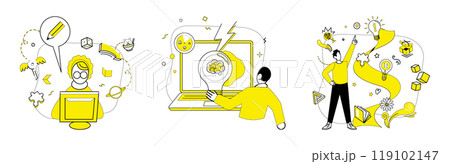 Logica vector illustration. Success blossoms where inspiration and logica concept converge In garden thoughts, seeds logica grow into solutions Efficient management navigates ship logica 119102147