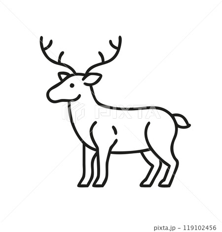 Minimalist black outline of a deer icon on a white background, perfect for design projects and nature themes,  119102456