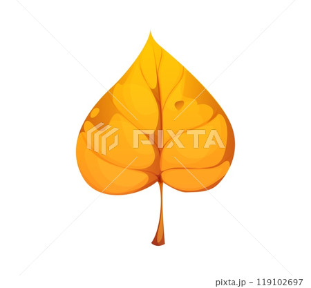 Autumn birch leaf cartoon vector foliage, fallen tree leaf of yellow-brown color with stem and veins. Isolated natural botanical object captures the essence of forest nature and beauty of fall season 119102697