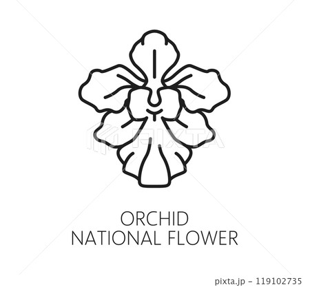 Singapore travel and vacation icon of orchid national flower, vector symbol. Singapore landmark, tourism attraction and sightseeing icon of national orchid flower symbol, Southeast Asia destination 119102735