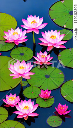 This tranquil scene in ponds, lakes, and slow-moving rivers 119102806