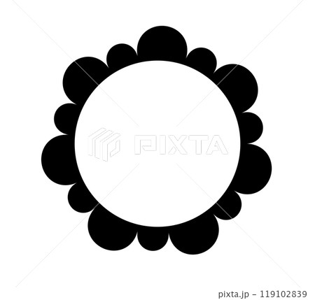 Scalloped edge circle frame. Simple round scalloped border. Fabric lace pattern frame. Repeat cute vintage frill ornament. Texture ribbon. Vector illustration isolated on white background. Scalloped edge circle frame. Simple round scalloped border. Fabric lace pattern frame. Repeat cute vintage frill ornament. Texture ribbon. Vector illustration isolated on white background. 119102839
