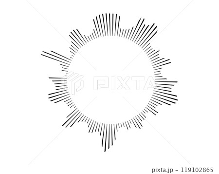 Round shaped sound wave for audio music . Sound line, radial spectrum, sound equalizer. Circular geometric wavy frame. Infographic radial element . Vector radial spectrum . 119102865