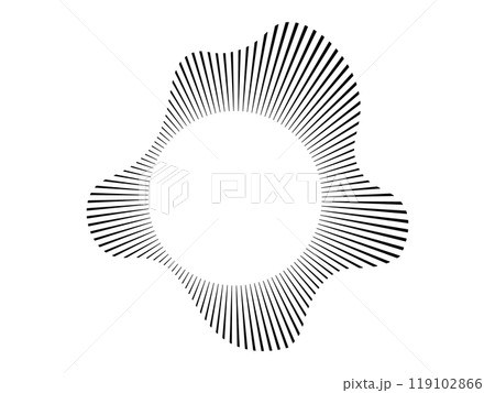 Circular sound wave for audio music . Sound line, radial spectrum, sound equalizer. Circular wavy frame. Vector radial spectrum. 119102866