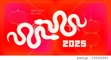 Happy Chinese new year 2025 card with Zodiac sign, year of the Snake. Minimal trendy geometric design with trendy blur gradient. Vector linear illustration. Happy Chinese new year 2025 card with Zodiac sign, year of the Snake. Minimal trendy geometric design with trendy blur gradient. Vector linear illustration. 119102941