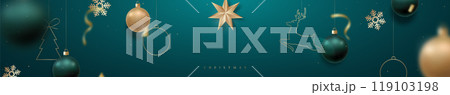 Elegant Christmas banner with gold and green baubles 119103198