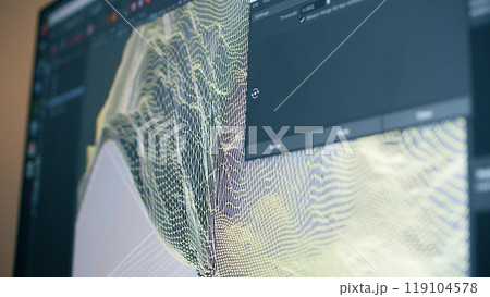 Digital scan or 3D visualization of mountains on the computer screen Digital scan or 3D visualization of mountains on the computer screen 119104578