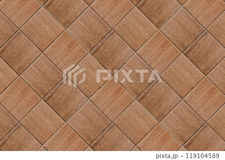 ブビンガの正方形のタイルがひし形に並ぶパターン背景 119104589