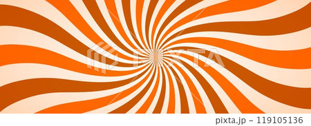 Caramel candy sunburst background. Salted caramel ice cream sunbeam pattern design. Orange nougat dessert wallpaper for template, banner, poster, flyer. Cute rotating cartoon rays and beams. Vector 119105136