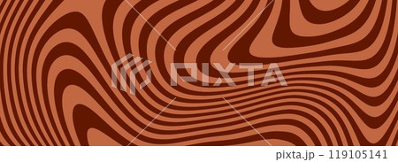 Retro coffee color background. Milk chocolate liquid dessert texture. Wavy swirl candy pattern for poster, cover, banner, pamphlet. Vintage brown trippy hippie wallpaper in 60s or 70s style. Vector Retro coffee color background. Milk chocolate liquid dessert texture. Wavy swirl candy pattern for poster, cover, banner, pamphlet. Vintage brown trippy hippie wallpaper in 60s or 70s style. Vector 119105141