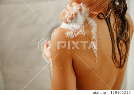 Indulge in a Relaxing Shower Experience Enhanced with Bubbles and Comfortably Warm Water Indulge in a Relaxing Shower Experience Enhanced with Bubbles and Comfortably Warm Water 119105219