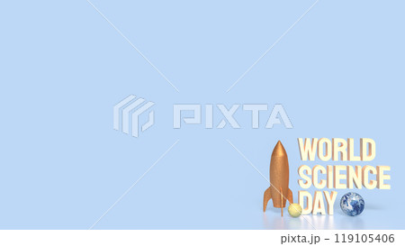 The rocket and earth for world science day concept 3d rendering. The rocket and earth for world science day concept 3d rendering. 119105406
