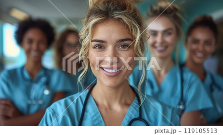 A group of healthcare workers providing community care 119105513