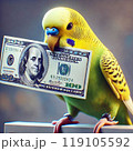 紙幣を持っているセキセイインコ 119105592