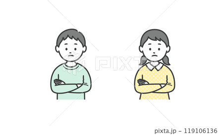腕を組んで考え込む少年少女の上半身イラスト 119106136