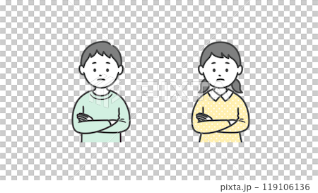 腕を組んで考え込む少年少女の上半身イラスト 119106136