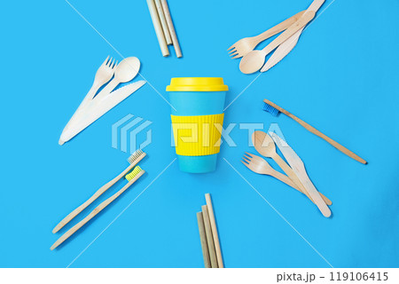 Zero waste and plastic free concept environmentally friendly items. 119106415