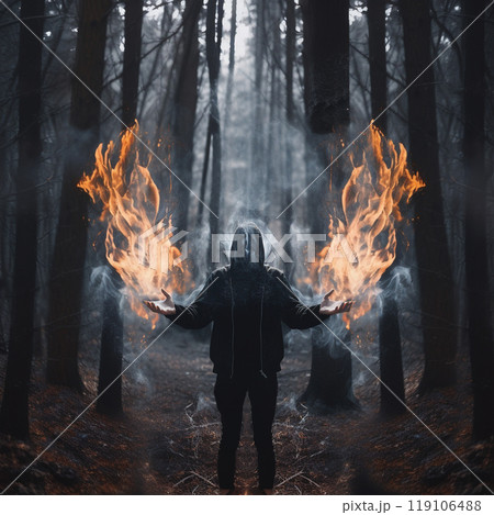 Generative AI. Silhouette of a man on fire  119106488