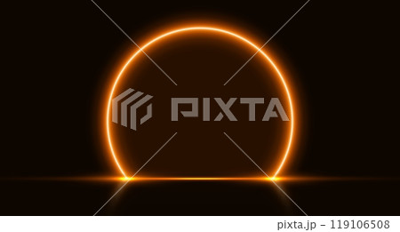 Neon arch, orange glowing portal, futuristic circle stage, magic gate background. 119106508