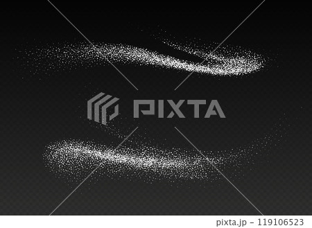 Falling sugar powder, flying salt. White crystals. 119106523