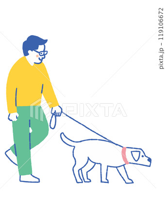 犬を散歩に連れて行くお父さん_色 119106672