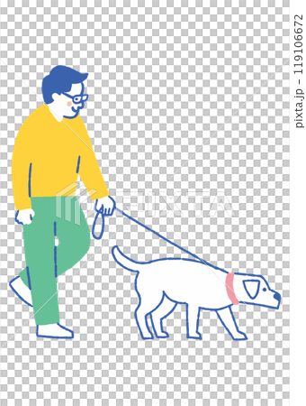 Dad taking his dog for a walk_color 119106672