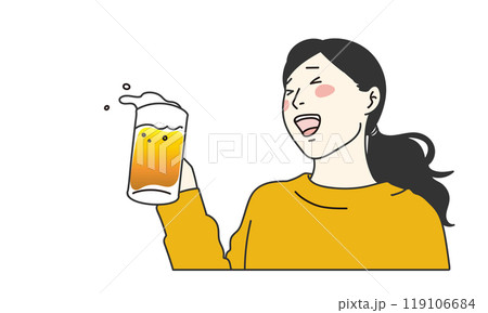 ジョッキでビールを飲む女性のシンプルイラスト ジョッキでビールを飲む女性のシンプルイラスト 119106684