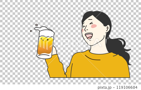 一個女人從杯子裡喝啤酒的簡單插圖 一個女人從杯子裡喝啤酒的簡單插圖 119106684