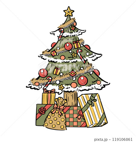 手書き　プレゼントがいっぱいのクリスマスツリー 119106861