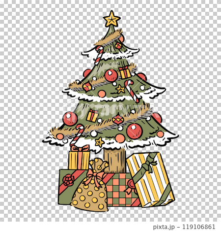 手書き　プレゼントがいっぱいのクリスマスツリー 119106861