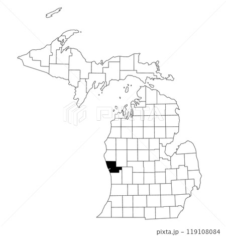 Map of Muskegon County in Michigan state on white background. single County map highlighted by black colour on Michigan map. UNITED STATES, US 119108084
