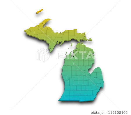 3d Map of Michigan state with color. United State of America, US, United State 3d Map of Michigan state with color. United State of America, US, United State 119108103