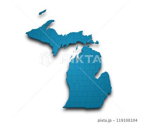 3d Map of Michigan state with color. United State of America, US, United State 3d Map of Michigan state with color. United State of America, US, United State 119108104